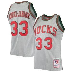 Genial Duradero Kareem Abdul Jabbar Milwaukee Bucks 75th Anniversary 1971/72 Hardwood Classics Swingman Jersey Silver  para los verdaderos seguidores
