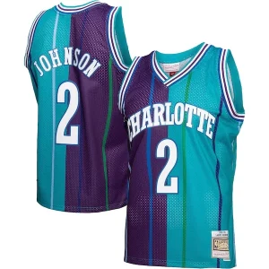 Perfecto Duradero Larry Johnson Charlotte Hornets Hardwood Classics Split Swingman Jersey Teal/Purple  para los verdaderos seguidores