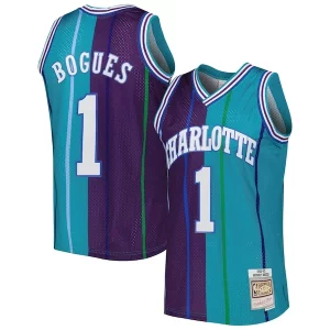 Moderno Sofisticado Elegante Muggsy Bogues Charlotte Hornets Hardwood Classics 1992/93 Split Swingman Jersey Teal/Purple  para los verdaderos seguidores