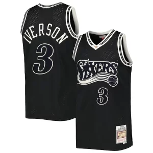 Hermoso Resistente Allen Iverson Philadelphia 76ers Hardwood Classics Off Court Swingman Jersey Black  para los verdaderos seguidores