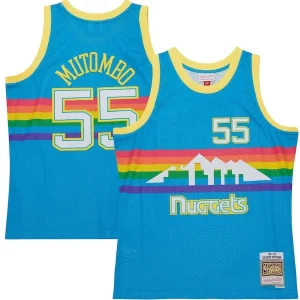 Ideal Dikembe Mutombo Denver Nuggets Hardwood Classics 1991/92 Tropical Swingman Jersey Blue  para los verdaderos seguidores