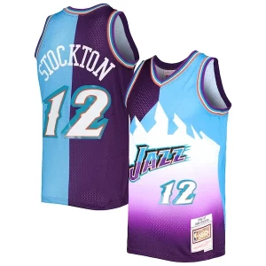Sofisticado Atractivo John Stockton Utah Jazz Hardwood Classics 1996/97 Split Swingman Jersey Purple/Turquoise  para los verdaderos seguidores