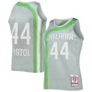 Bonito Versátil Pete Maravich Atlanta Hawks 75th Anniversary 1971/72 Hardwood Classics Swingman Jersey Silver  para los verdaderos seguidores