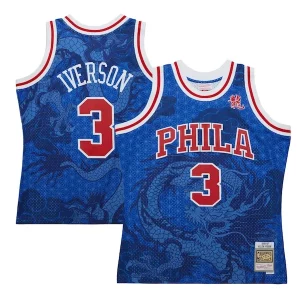Maravilloso Original Allen Iverson Philadelphia 76ers 1996/97 Hardwood Classics Asian Heritage 6.0 Swingman Throwback Player Jersey Royal  para los verdaderos seguidores