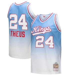 Lujoso Reggie Theus Sacramento Kings 1985/86 Hardwood Classics Fadeaway Swingman Player Jersey White/Light Blue  para los verdaderos seguidores