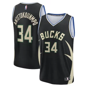 Estupendo Giannis Antetokounmpo Milwaukee Bucks Youth Fast Break Replica Player Jersey Statement Edition Black  para los verdaderos seguidores