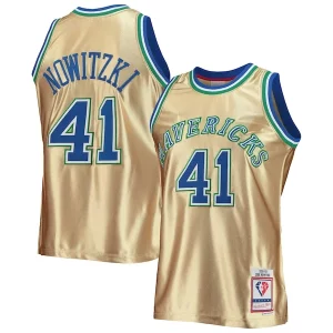 Duradero Maravilloso Dirk Nowitzki Dallas Mavericks 75th Anniversary 1998/99 Hardwood Classics Swingman Jersey Gold  para los verdaderos seguidores