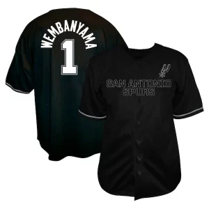 Versátil Chulo Victor Wembanyama San Antonio Spurs Profile Big & Tall Name & Number Button Up Jersey Black  para los verdaderos seguidores