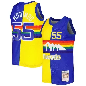 Único Exquisito Dikembe Mutombo Denver Nuggets Hardwood Classics 1991/92 Split Swingman Jersey Royal/Gold  para los verdaderos seguidores