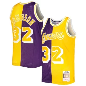 Versátil Magic Johnson Los Angeles Lakers Hardwood Classics 1984/85 Split Swingman Jersey Purple/Gold  para los verdaderos seguidores