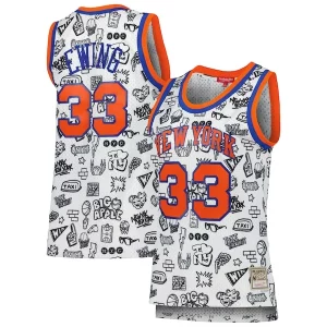 Bonito Atractivo Sofisticado Patrick Ewing New York Knicks Women's 1991 Doodle Swingman Jersey White  para los verdaderos seguidores