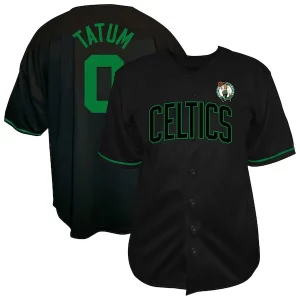 Estupendo Sofisticado Jayson Tatum Boston Celtics Profile Big & Tall Name & Number Button Up Jersey Black  para los verdaderos seguidores