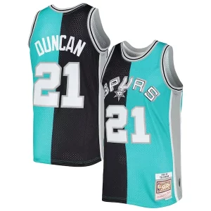 Elegante Estupendo Delicioso Tim Duncan San Antonio Spurs Hardwood Classics 1998/99 Split Swingman Jersey Black/Teal  para los verdaderos seguidores