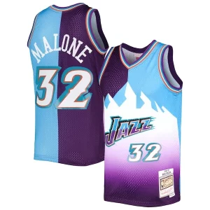 Cool Exquisito Resistente Karl Malone Utah Jazz Hardwood Classics 1996/97 Split Swingman Jersey Purple/Turquoise  para los verdaderos seguidores