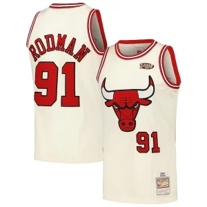 Moderno Lujoso Fantástico Dennis Rodman Chicago Bulls Chainstitch Swingman Jersey Cream  para los verdaderos seguidores