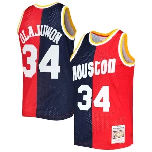 Magnífico Hakeem Olajuwon Houston Rockets Hardwood Classics 1993/94 Split Swingman Jersey Navy/Red  para los verdaderos seguidores