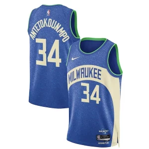 Original Giannis Antetokounmpo Milwaukee Bucks Nike Unisex 2023/24 Swingman Jersey Blue City Edition  para los verdaderos seguidores