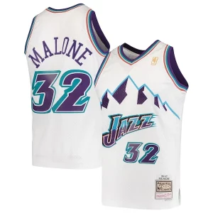 Chulo Fantástico Karl Malone Utah Jazz 1996/97 Hardwood Classics Swingman Jersey White  para los verdaderos seguidores