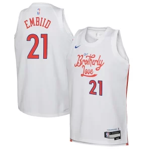 Increíble Sofisticado Joel Embiid Philadelphia 76ers Nike Youth 2022/23 Swingman Jersey City Edition White  para los verdaderos seguidores