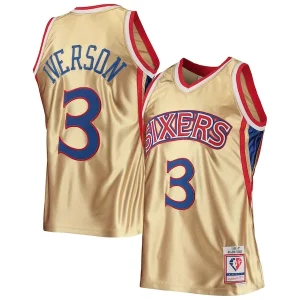Cool Único Original Allen Iverson Philadelphia 76ers 75th Anniversary 1996/97 Hardwood Classics Swingman Jersey Gold  para los verdaderos seguidores