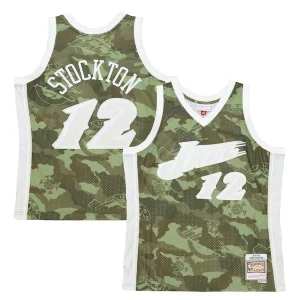 Sofisticado John Stockton Utah Jazz Hardwood Classics 1998/99 Ghost Green Swingman Jersey Camo  para los verdaderos seguidores