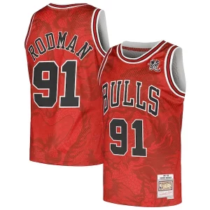 Ideal Fantástico Dennis Rodman Chicago Bulls 1997/98 Hardwood Classics Asian Heritage 6.0 Swingman Throwback Player Jersey Red  para los verdaderos seguidores