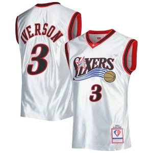 Original Magnífico Allen Iverson Philadelphia 76ers 2000/01 Hardwood Classics 75th Anniversary Swingman Jersey Platinum  para los verdaderos seguidores