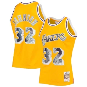 Genial Atractivo Magic Johnson Los Angeles Lakers 1984/85 Hardwood Classics NBA 75th Anniversary Diamond Swingman Jersey Gold  para los verdaderos seguidores