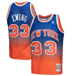 Bonito Magnífico Patrick Ewing New York Knicks 1991/92 Hardwood Classics Fadeaway Swingman Player Jersey Orange/Royal  para los verdaderos seguidores
