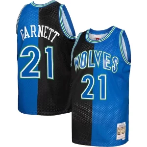 Fantástico Kevin Garnett Minnesota Timberwolves Hardwood Classics 1995/96 Split Swingman Jersey Black/Blue  para los verdaderos seguidores