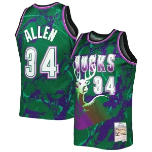 Magnífico Bonito Ray Allen Milwaukee Bucks 1996/97 Hardwood Classics Marble Swingman Jersey Green  para los verdaderos seguidores