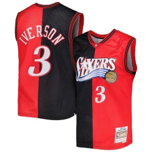 Sofisticado Moderno Allen Iverson Philadelphia 76ers Hardwood Classics 2000/01 Split Swingman Jersey Black/Red  para los verdaderos seguidores
